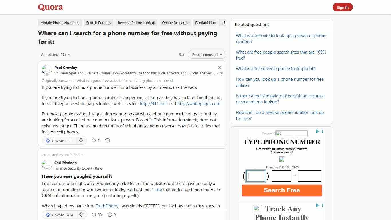 Where can I search for a phone number for free without paying for it? - Quora